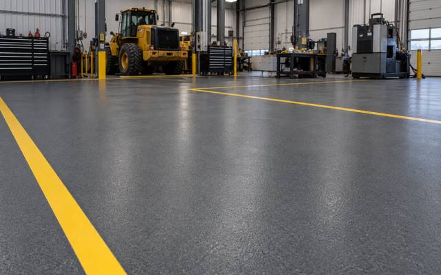Heavy equipment service bay where concrete joint repair keeps the slab edges intact in Woodstock