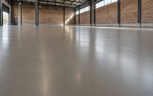 Clean reflective warehouse floor lit by daylight through the roof in an Ingersoll building